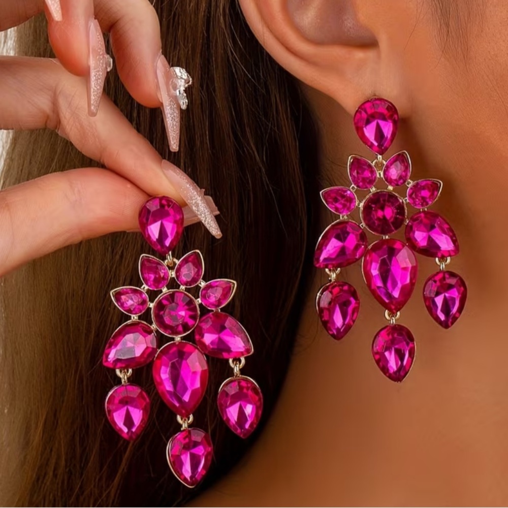 New Fashion  Pink Crystal Drop Earrings